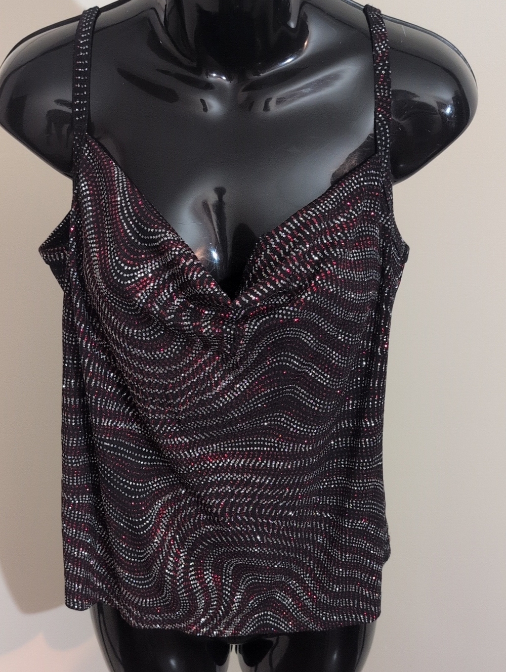 Premier Collection | Sparkle Cowl Neck Women’s Camisole - Black & Red